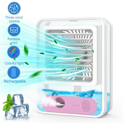 Portable Air Conditioner Fan, Melliful Mini AC Fan with 3 Wind Speed & LED Night Lights, Air Cooling Fan for Room Home Bedroom Office