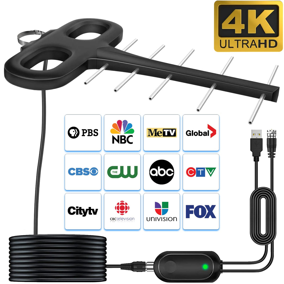 Outdoor TV Antenna, 550 Miles Long Range 4K 1080P HD UHF Signal, 26ft Coax Cable Doosl HDTV Antenna for All Television