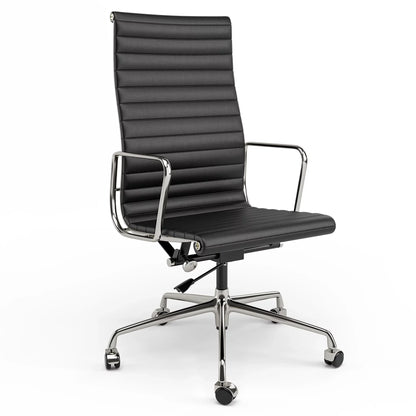 Swivel Office Desk Chair Genuine Leather High Back Task Chair Computer Chair with Aluminum Base,Lumbar Support,Adjustable Height,Black