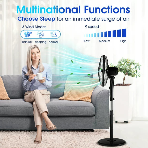 IFANZE 16" Pedestal Fan, Brushless Motor Oscillating Stand Fan Height Adjustable, 3 Speeds Settings, Ideal for Home Office Bedroom Use