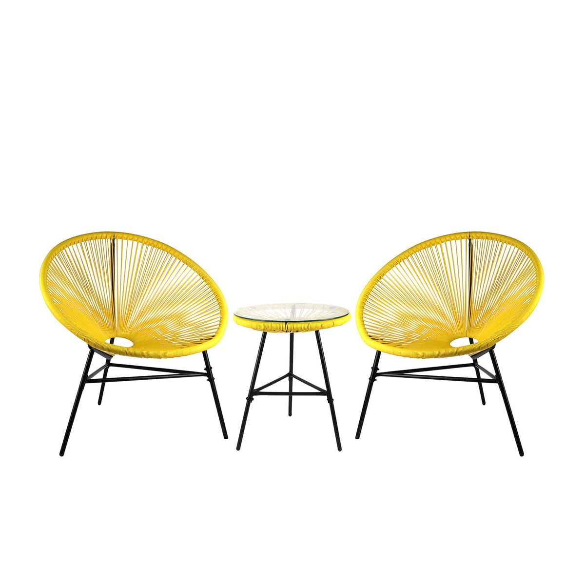 3-Piece All-Weather Woven Wicker Patio Acapulco Bistro Furniture Set Yellow