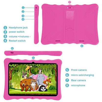 10.1"HD Kids Tablet, Doosl 32GB Storage Android 11 Children's Tablet, HD Touch Screen, Parental Control, Learning Tablet with IWAWA Application, Children's Tablet with Pink Case