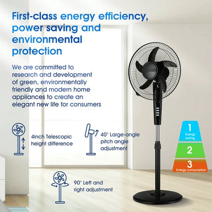 IFANZE 16" Pedestal Fan, Brushless Motor Oscillating Stand Fan Height Adjustable, 3 Speeds Settings, Ideal for Home Office Bedroom Use