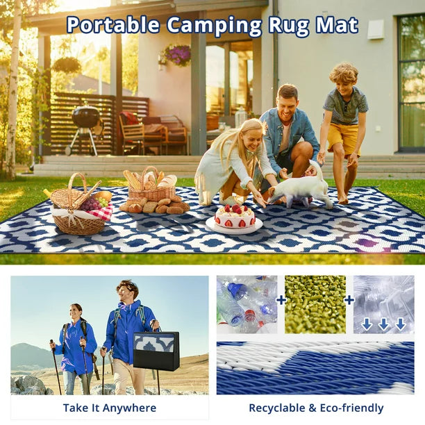 GOTGELIF 5x8 Outdoor Rug Waterproof Area Rugs Reversible Patio Rug Portable Rug with 4 Ground Nails for RV,Patio,Backyard,Deck,Picnic,Beach