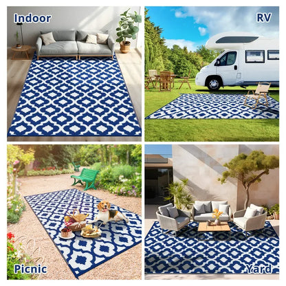 GOTGELIF 9x12 Outdoor Rug Waterproof Area Rugs Reversible Patio Rug Portable Rug with 4 Ground Nails for RV,Patio,Backyard,Deck,Picnic,Beach