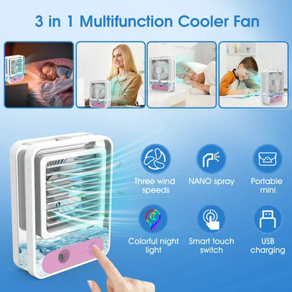 Personal Air Conditioner Fan, Portable Air Cooler with Colorful LED Light Rechargeable Spray Desk Fan for ‎Small Room, Desktop, Office, Study Room