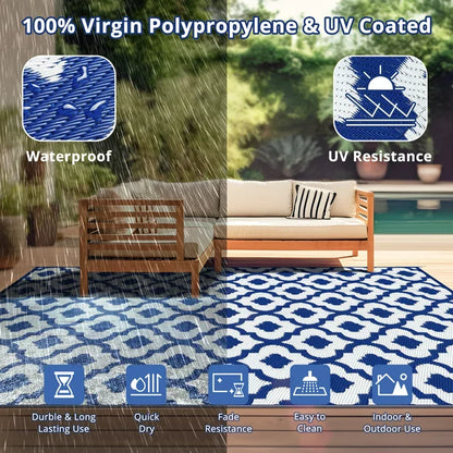 GOTGELIF 5x8 Outdoor Rug Waterproof Area Rugs Reversible Patio Rug Portable Rug with 4 Ground Nails for RV,Patio,Backyard,Deck,Picnic,Beach