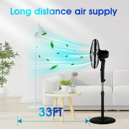 Melliful 16" Pedestal Fan with 3-Speeds, Oscillating Fan with Adjustable Height and Tilt, Standing Fan for Bedroom Home Office, Black