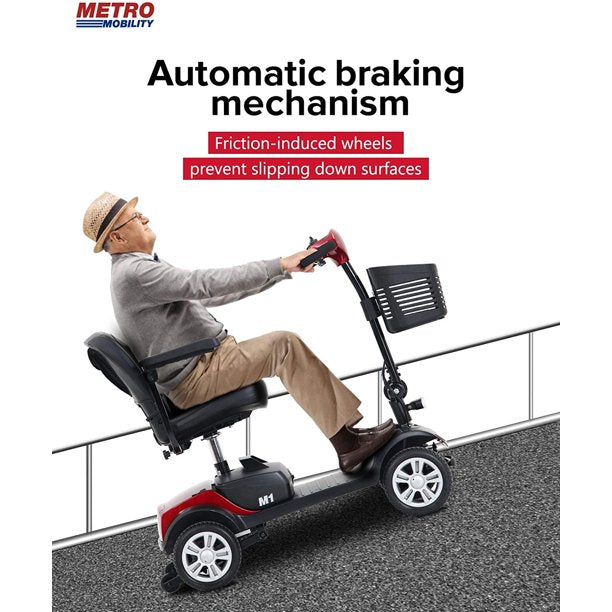 Kowilk Folding Mobility Scooter for Seniors 4 Wheel Scooter for Adults Electric Medical Scooter Compact for Travel - Compact Heavy Duty Mobile(Red）