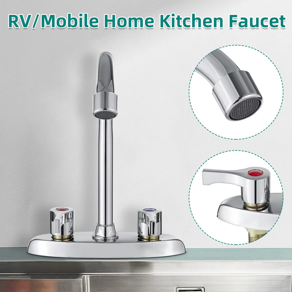 Double Holes and Handles Kitchen Faucet Hot Cold Basin Sink Mixer Water Tap