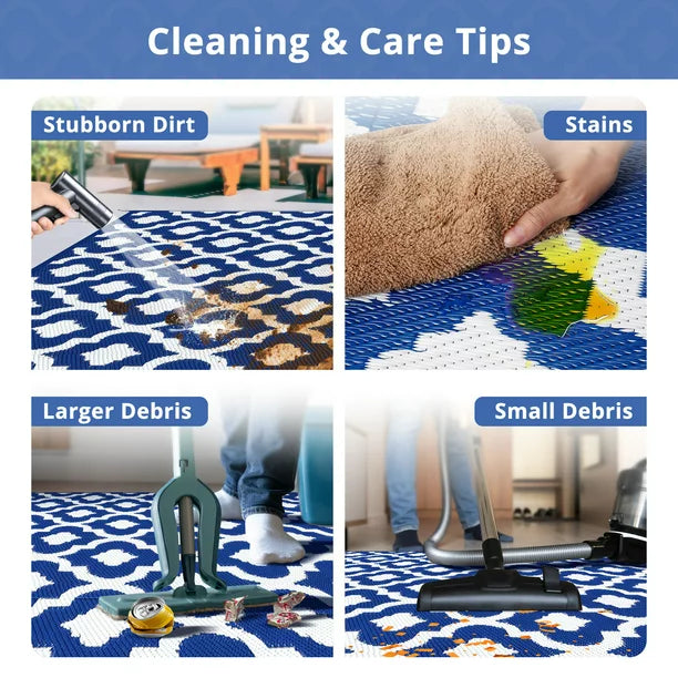 GOTGELIF 6x9 Outdoor Rug Waterproof Area Rugs Reversible Patio Rug Portable Rug with 4 Ground Nails for RV,Patio,Backyard,Deck,Picnic,Beach