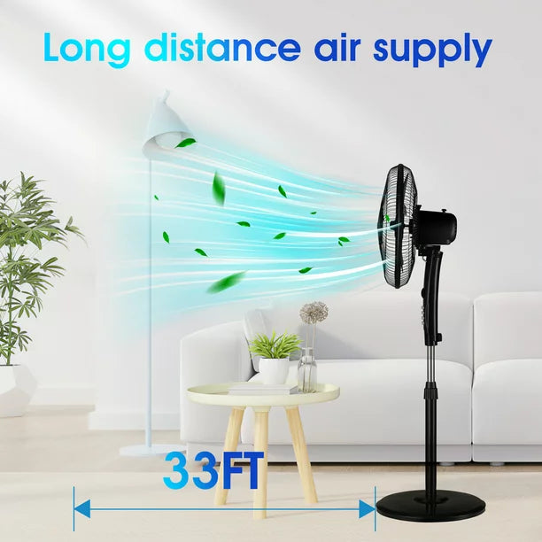 Melliful Pedestal Fan, 16" Adjustable Oscillating DC Fan with 3 Modes and 9 Speed, Less Noise Cooling Fan, Black