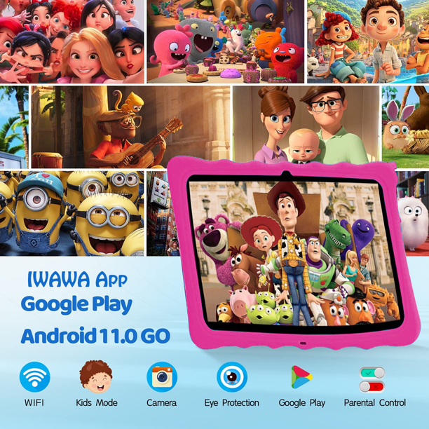 10.1"HD Kids Tablet, Doosl 32GB Storage Android 11 Children's Tablet, HD Touch Screen, Parental Control, Learning Tablet with IWAWA Application, Children's Tablet with Pink Case