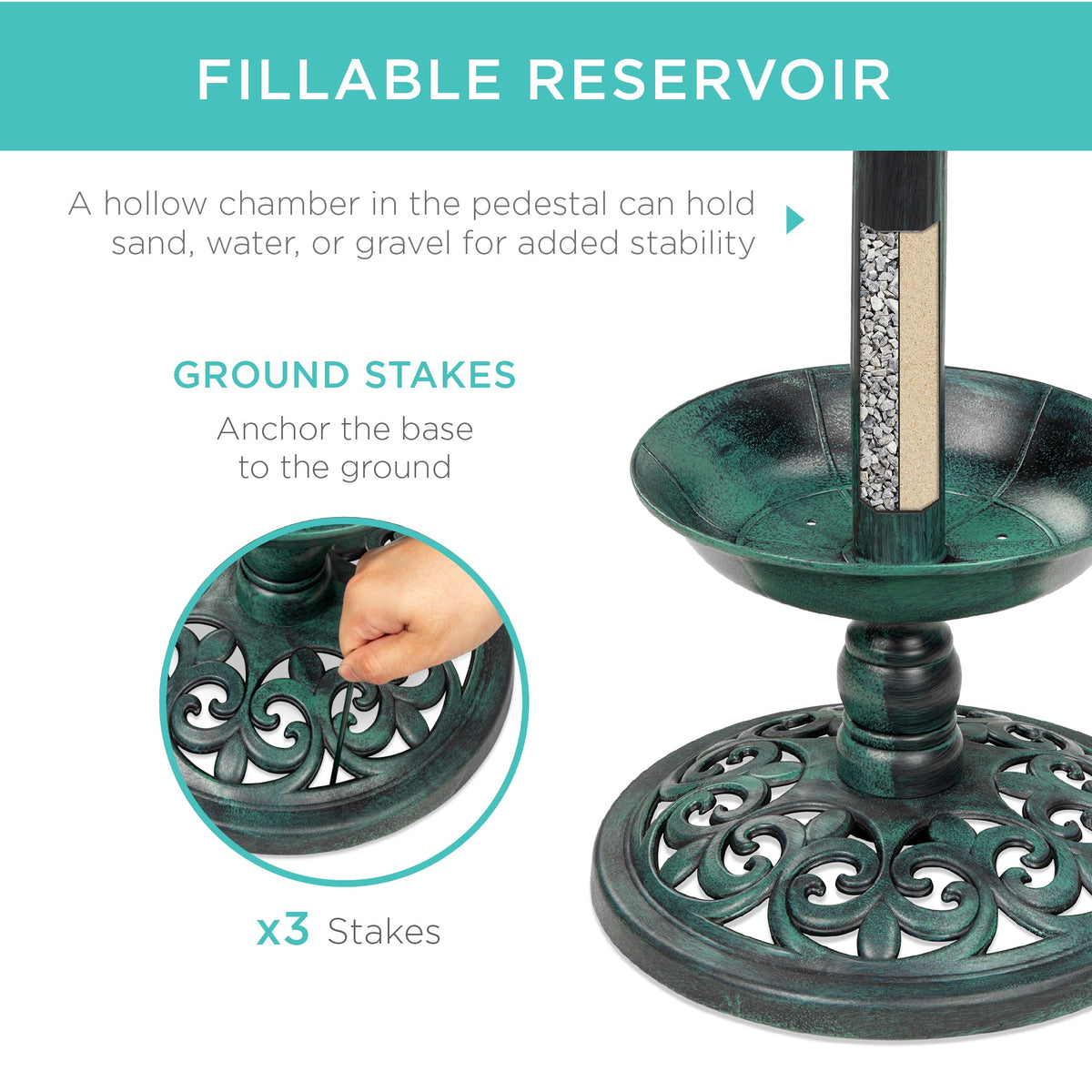 Solar Lighted Bird Bath w/ Planter