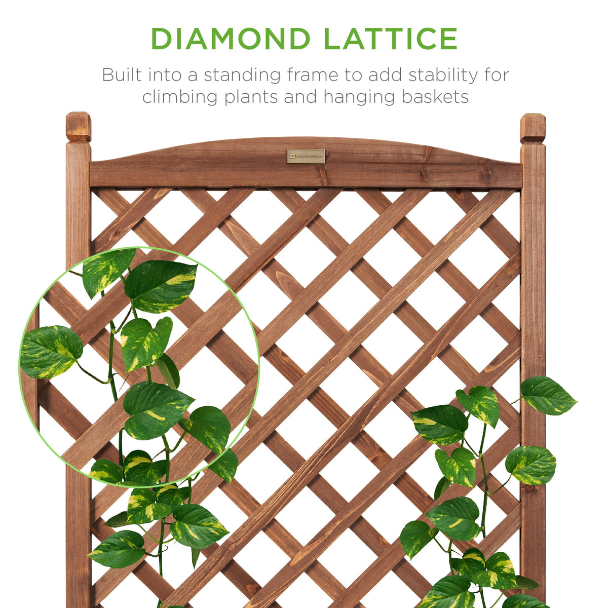 Wood Planter Box & Lattice Trellis w/ Drainage, Optional Wheels - 48in