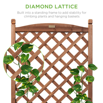 Wood Planter Box & Lattice Trellis w/ Drainage, Optional Wheels - 60in